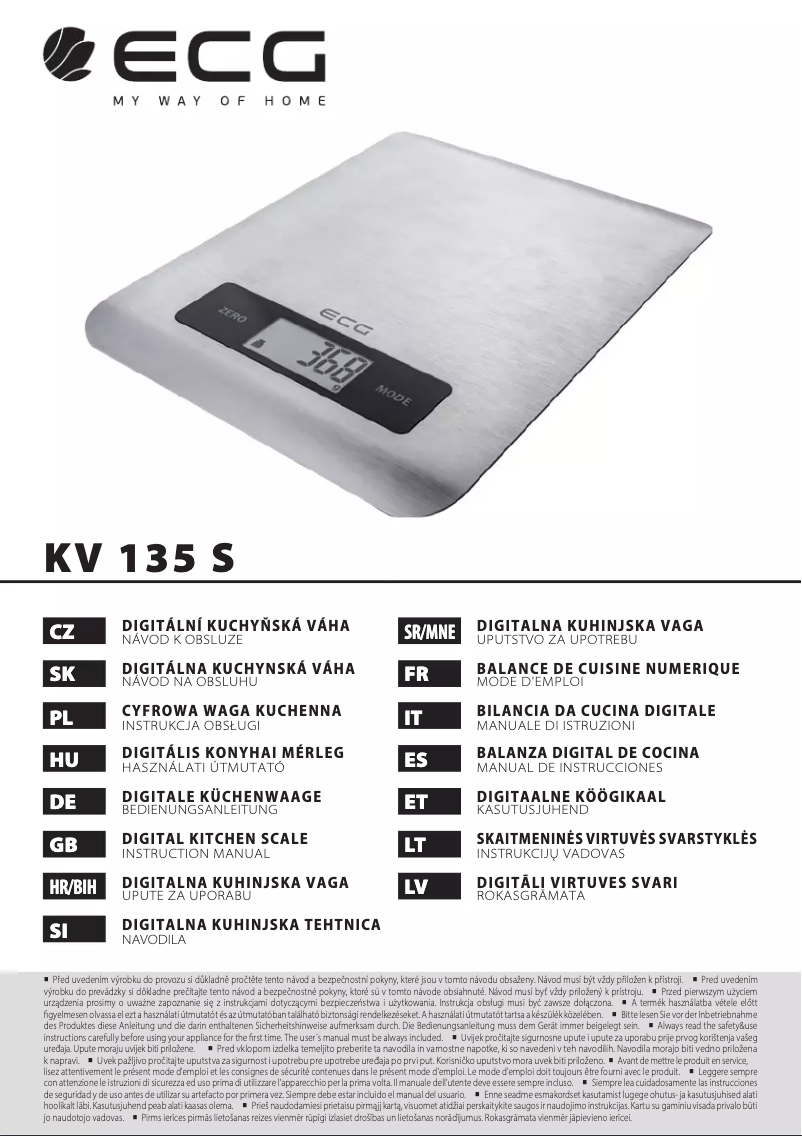 First page image of the manual for KV 135 S