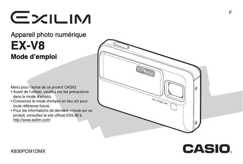 Image de la première page du manuel de l'appareil Exilim EX-V8