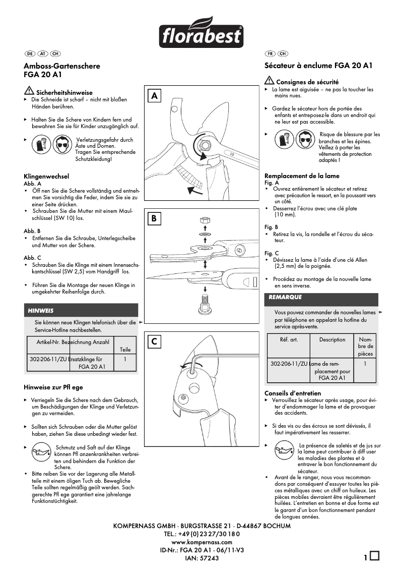 Page 1 de la notice Manuel utilisateur Florabest FGA 20 A1