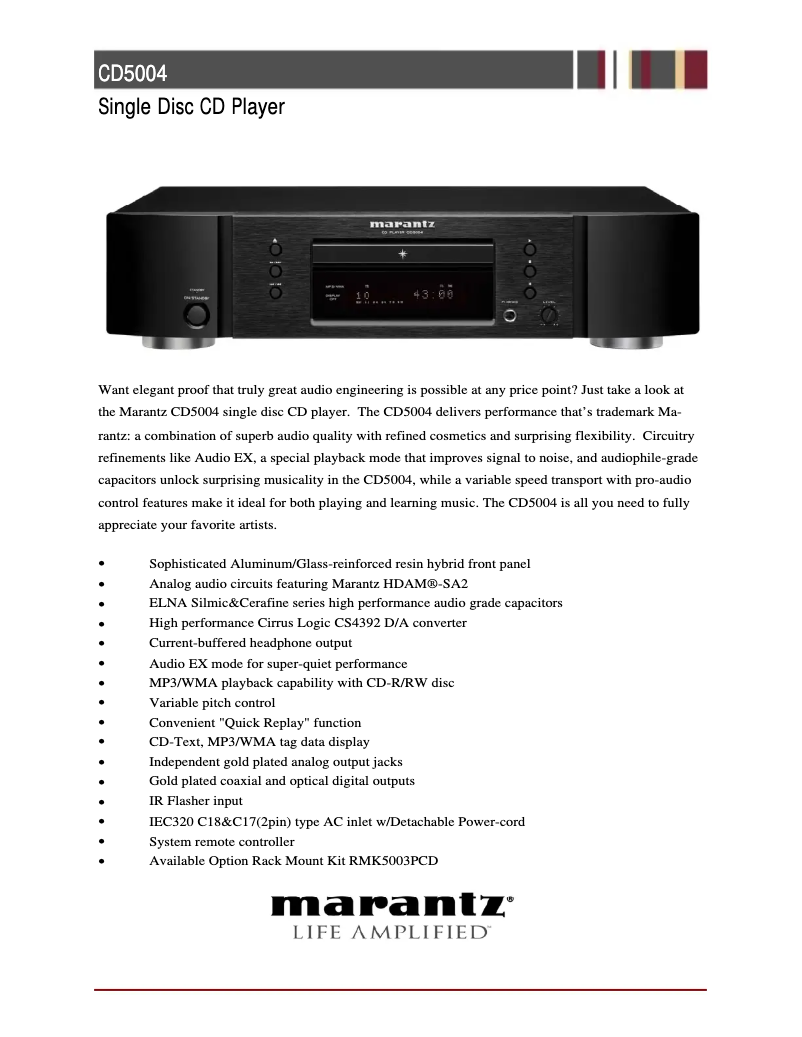 Página 1 del manual Ficha técnica Marantz CD5004