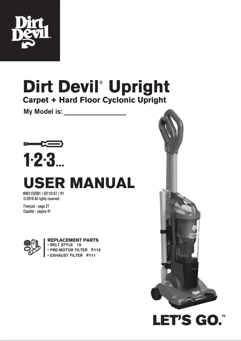 Page 1 de la notice Manuel utilisateur Dirt Devil Endura Reach