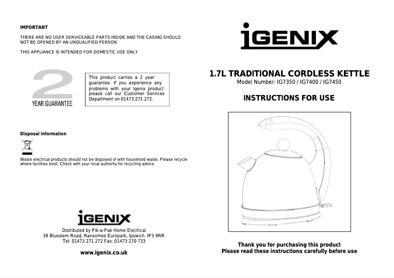 Página 1 del manual Manual de usuario Igenix IG7450