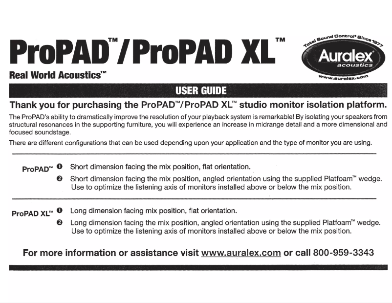 Page n°1 - Manuel utilisateur Auralex ProPAD
