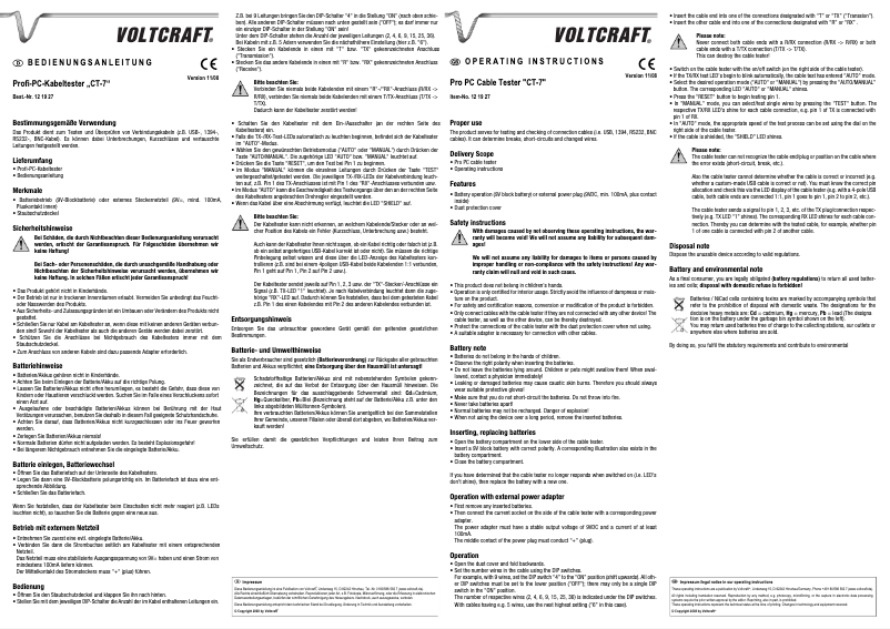 Page n°1 - Manuel utilisateur Voltcraft CT-7