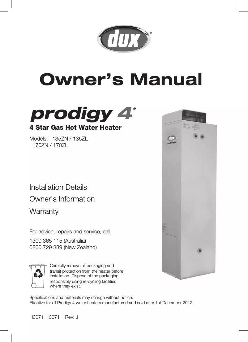 Image de la première page du manuel de l'appareil Prodigy 4 170ZL