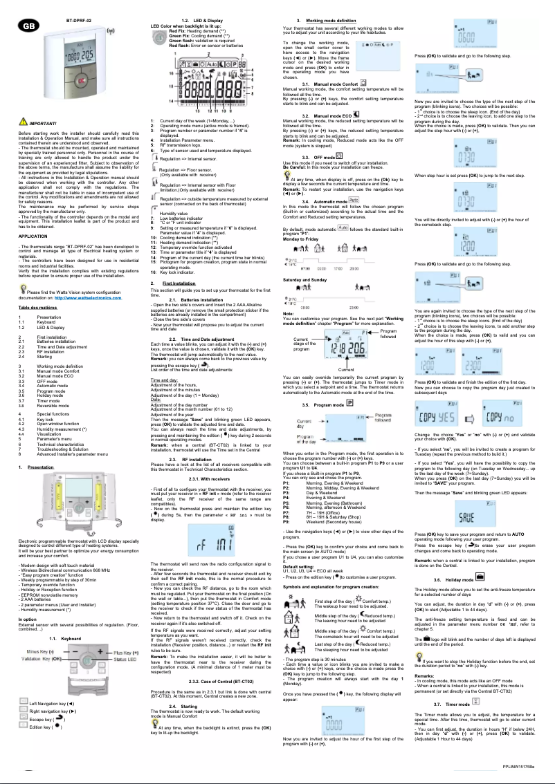 Page n°1 - Manuel utilisateur Watts BT-DPRF-02