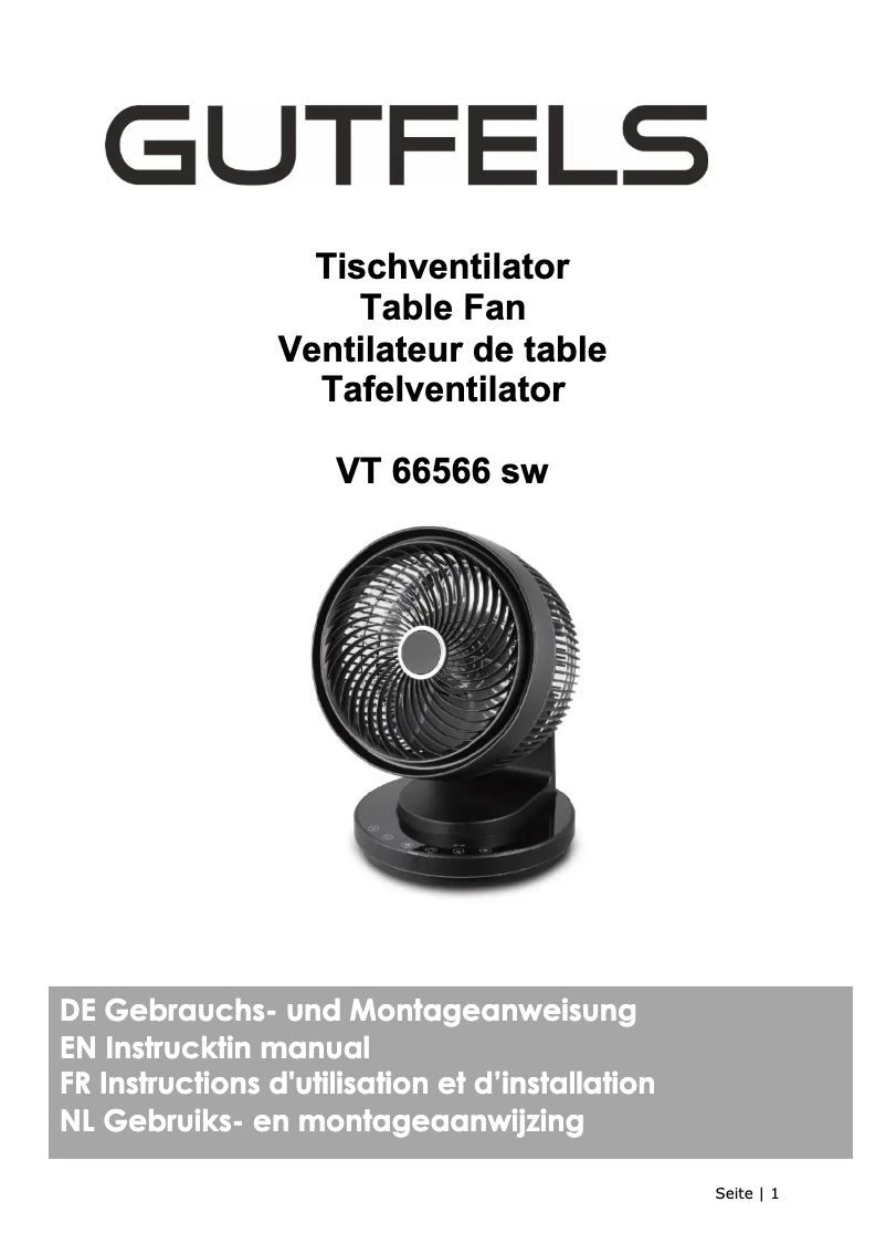 Page 1 de la notice Manuel utilisateur GUTFELS VT 66566 sw