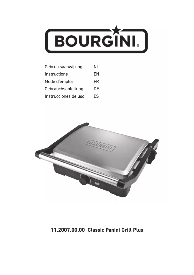 Page 1 de la notice Manuel utilisateur Bourgini Classic Panini Grill Plus