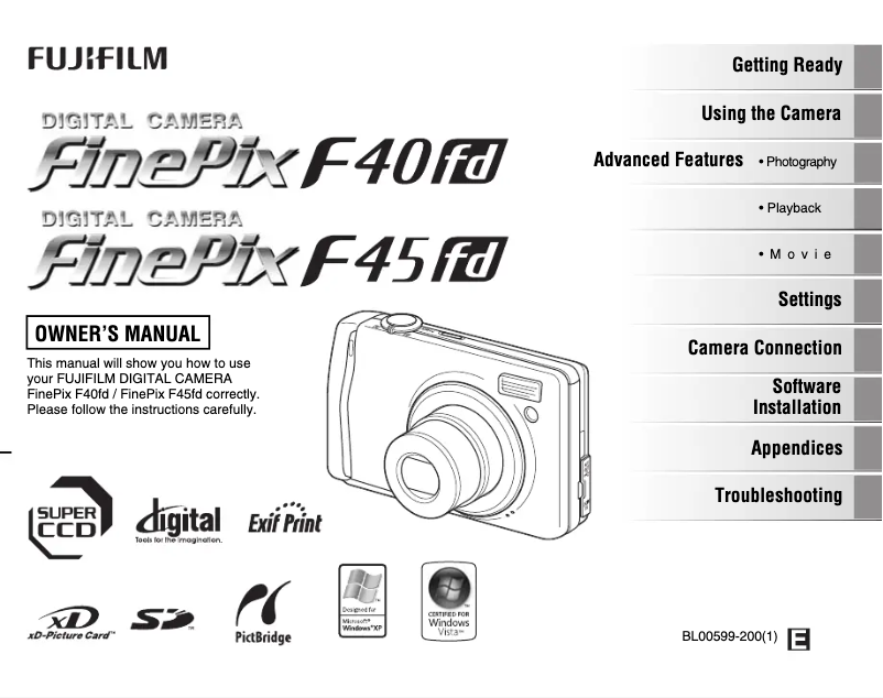 Page 1 de la notice Manuel utilisateur Fujifilm FinePix F40fd