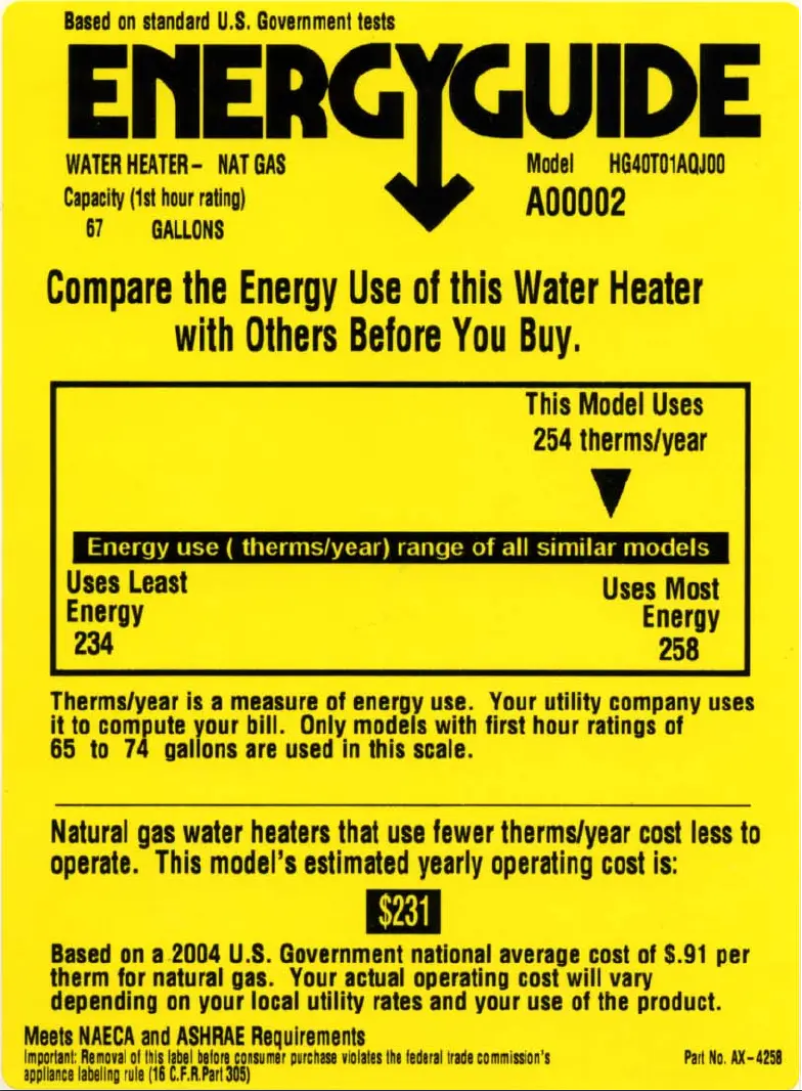 Page n°1 - Label énergétique Hotpoint HG40T01AQJ00