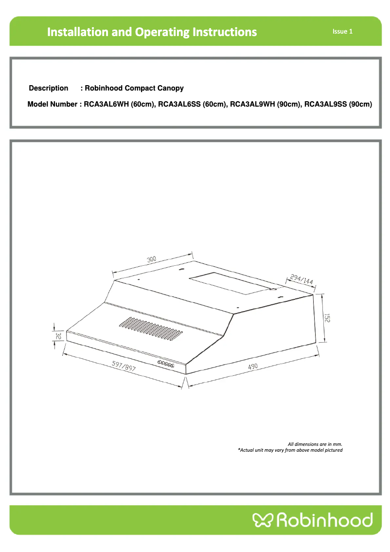Page 1 de la notice Manuel utilisateur Robinhood RCA3