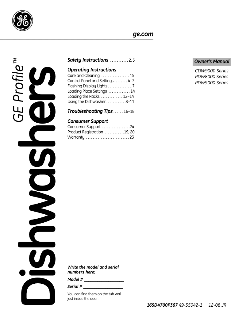 Image de la première page du manuel de l'appareil Profile PDW9800NBB