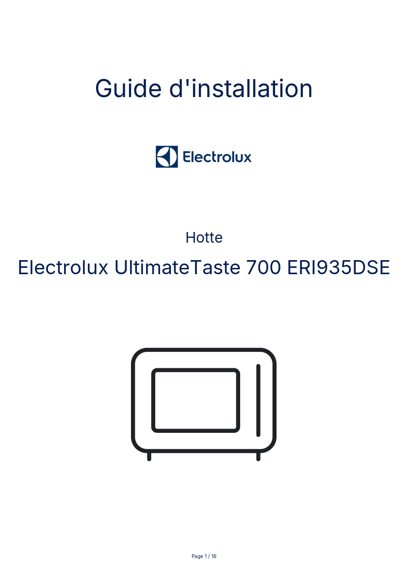 Page n°1 - Guide d'installation Electrolux UltimateTaste 700 ERI935DSE