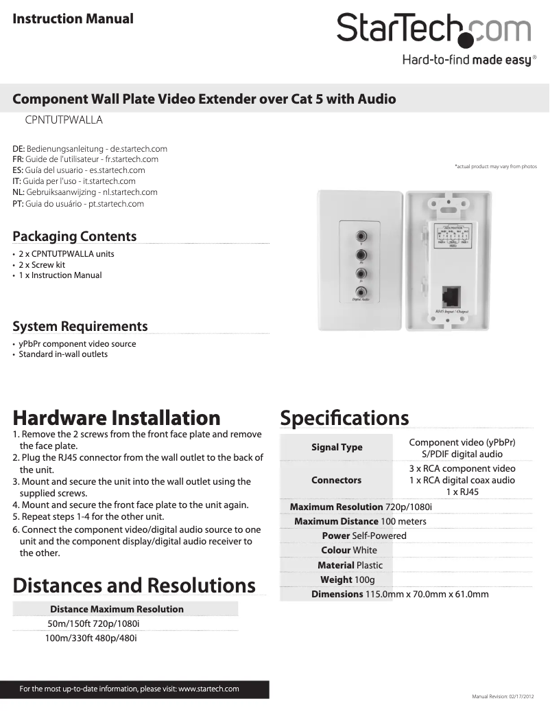 Page 1 de la notice Manuel utilisateur StarTech.com CPNTUTPWALLA