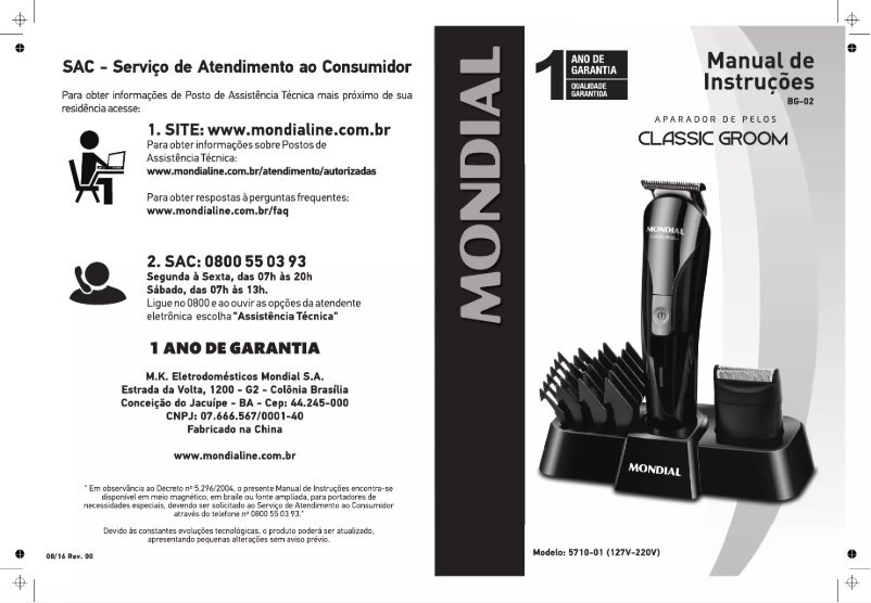 Page n°1 - Manuel utilisateur Mondial Classic Groom BG-02