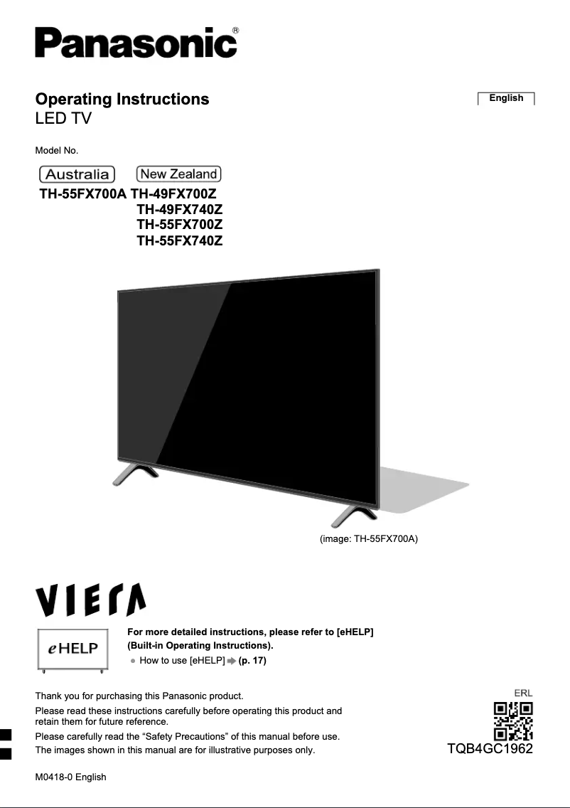Page 1 de la notice Manuel utilisateur Panasonic TH-55FX700A