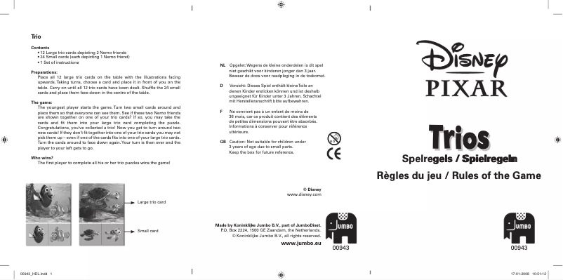 Page 1 de la notice Manuel utilisateur Jumbo Disney Pixar Trios