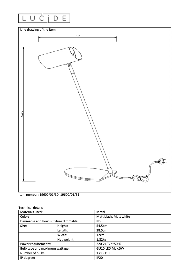 Page 1 de la notice Manuel utilisateur Lucide Hester