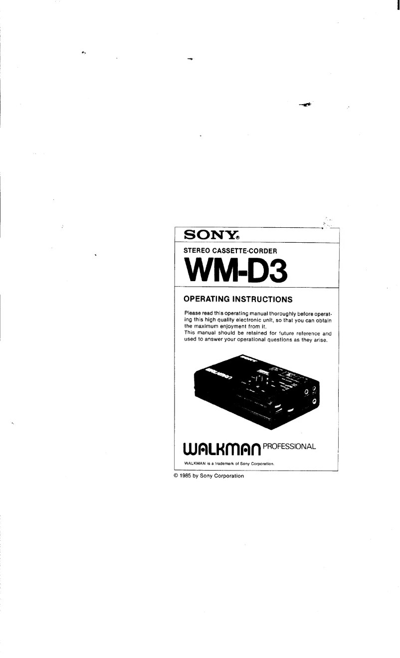 Image de la première page du manuel de l'appareil Walkman WM-D3
