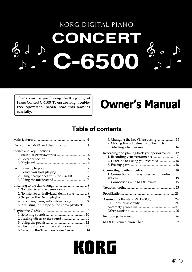 Page n°1 - Manuel utilisateur Korg Concert C-6500