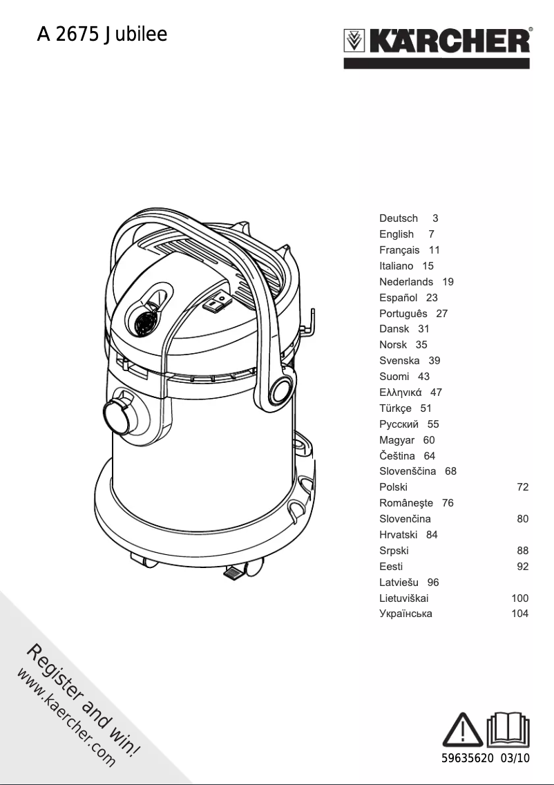 Page 1 de la notice Manuel utilisateur Kärcher A 2675 jubilee