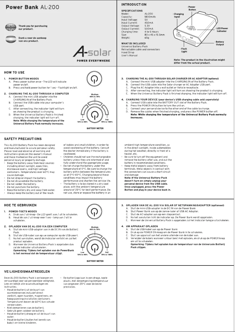 Page 1 de la notice Manuel utilisateur Xtorm AL250