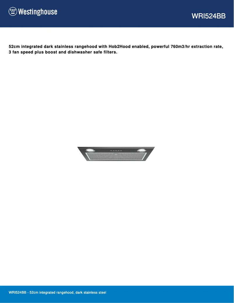 Page 1 de la notice Fiche technique Westinghouse WRI524BB