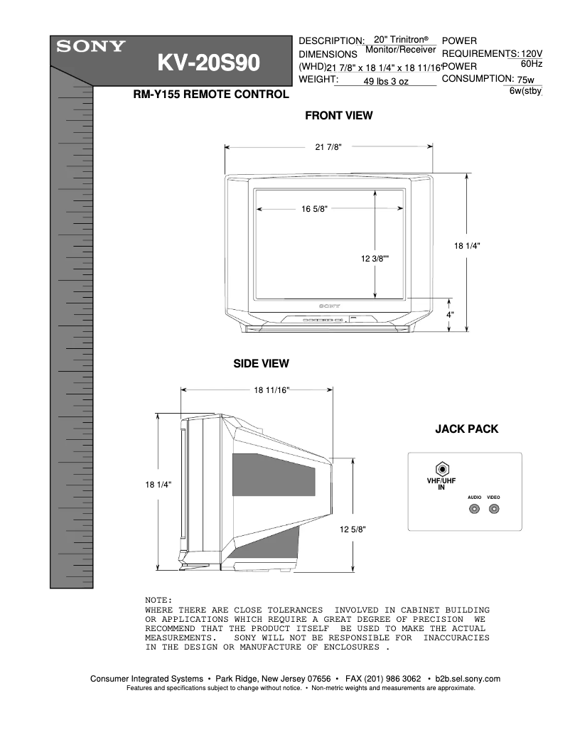 Page 1 de la notice Guide d'installation Sony KV-20S90