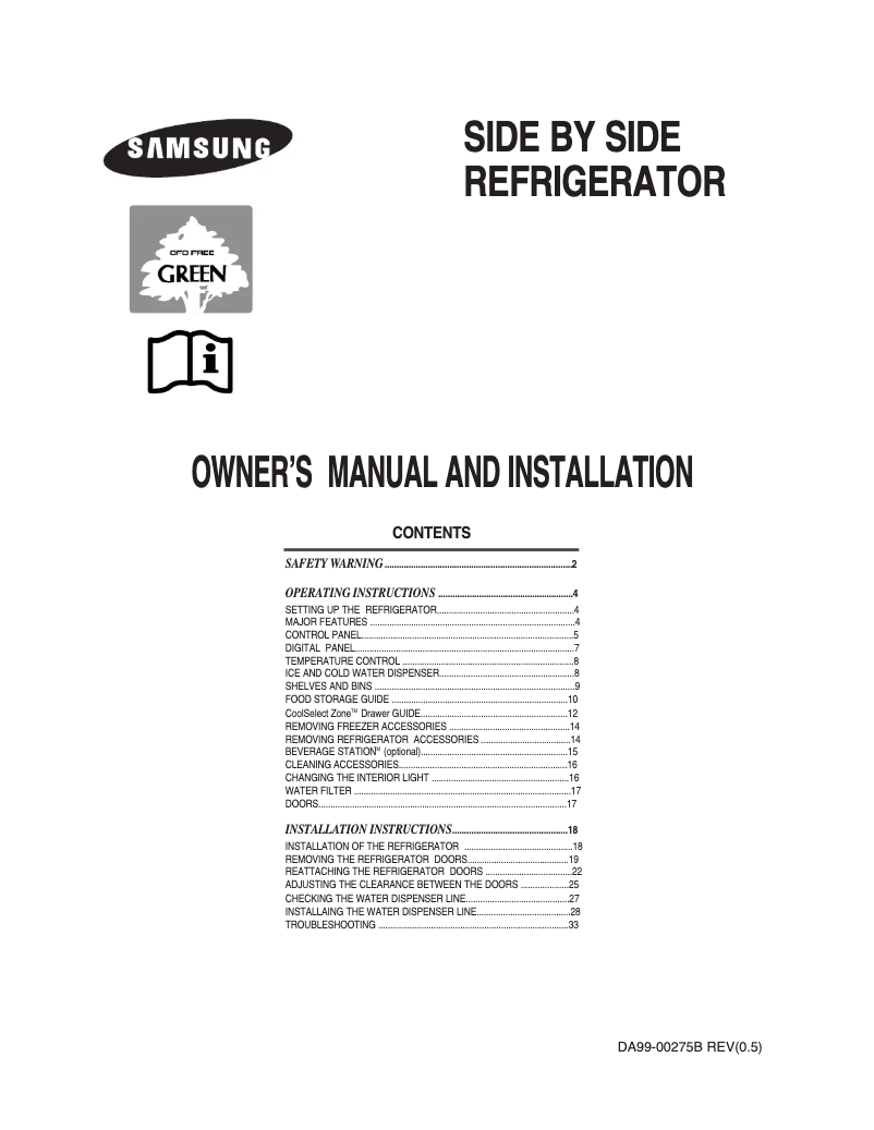 Image de la première page du manuel de l'appareil RS28KLSG