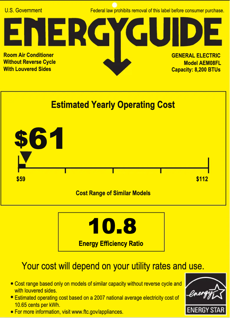 Page n°1 - Label énergétique GE AEM08FL