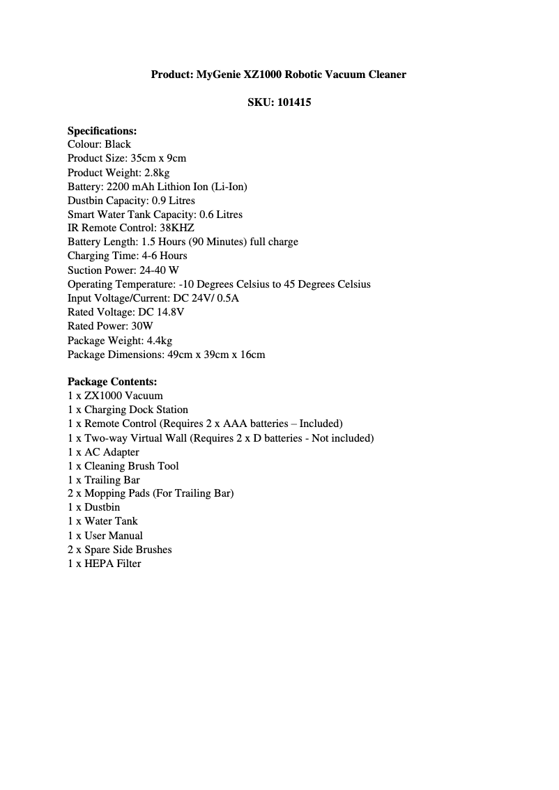 Image de la première page du manuel de l'appareil ZX1000