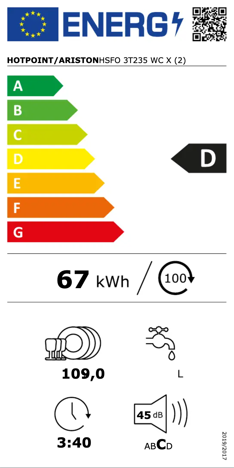 Page n°1 - Label énergétique Hotpoint HSFO 3T235 WC X