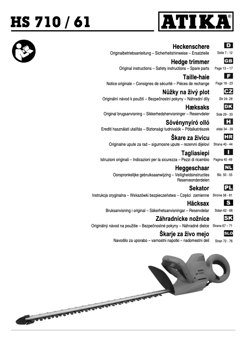 Page n°1 - Manuel utilisateur ATIKA HS 710/61