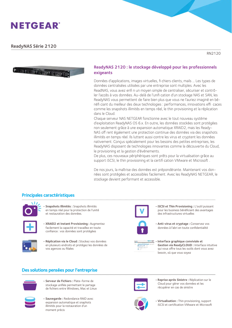 Page 1 de la notice Fiche technique Netgear ReadyNAS R21242D