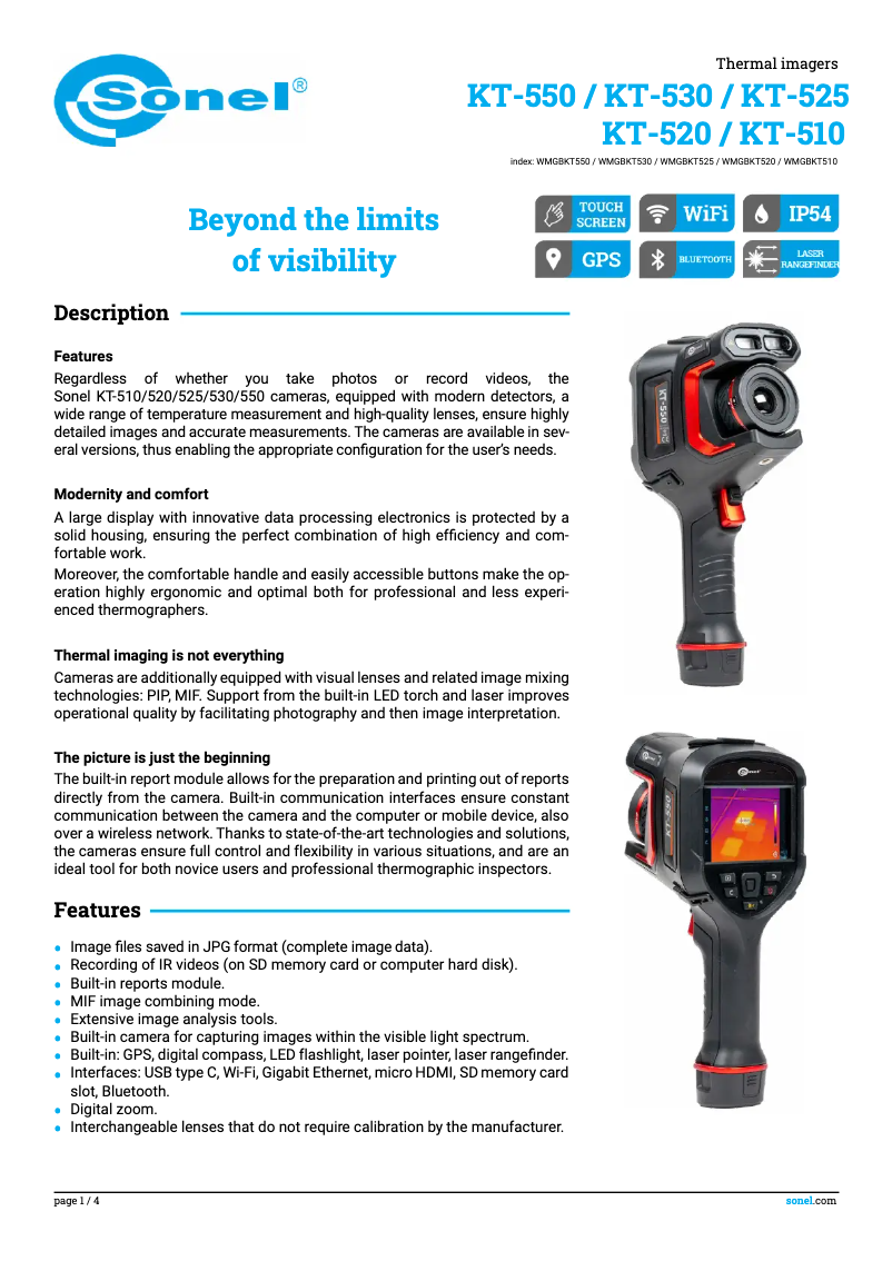 Page 1 de la notice Fiche technique Sonel KT-510