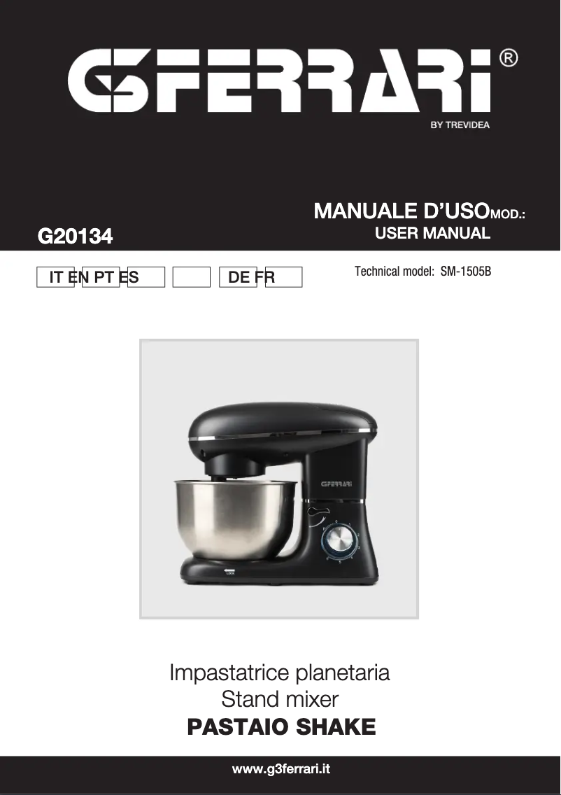 Page 1 de la notice Manuel utilisateur G3 Ferrari Pastaio Shake G20134