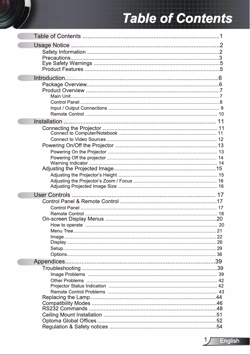 Page 1 de la notice Manuel utilisateur Optoma DX623
