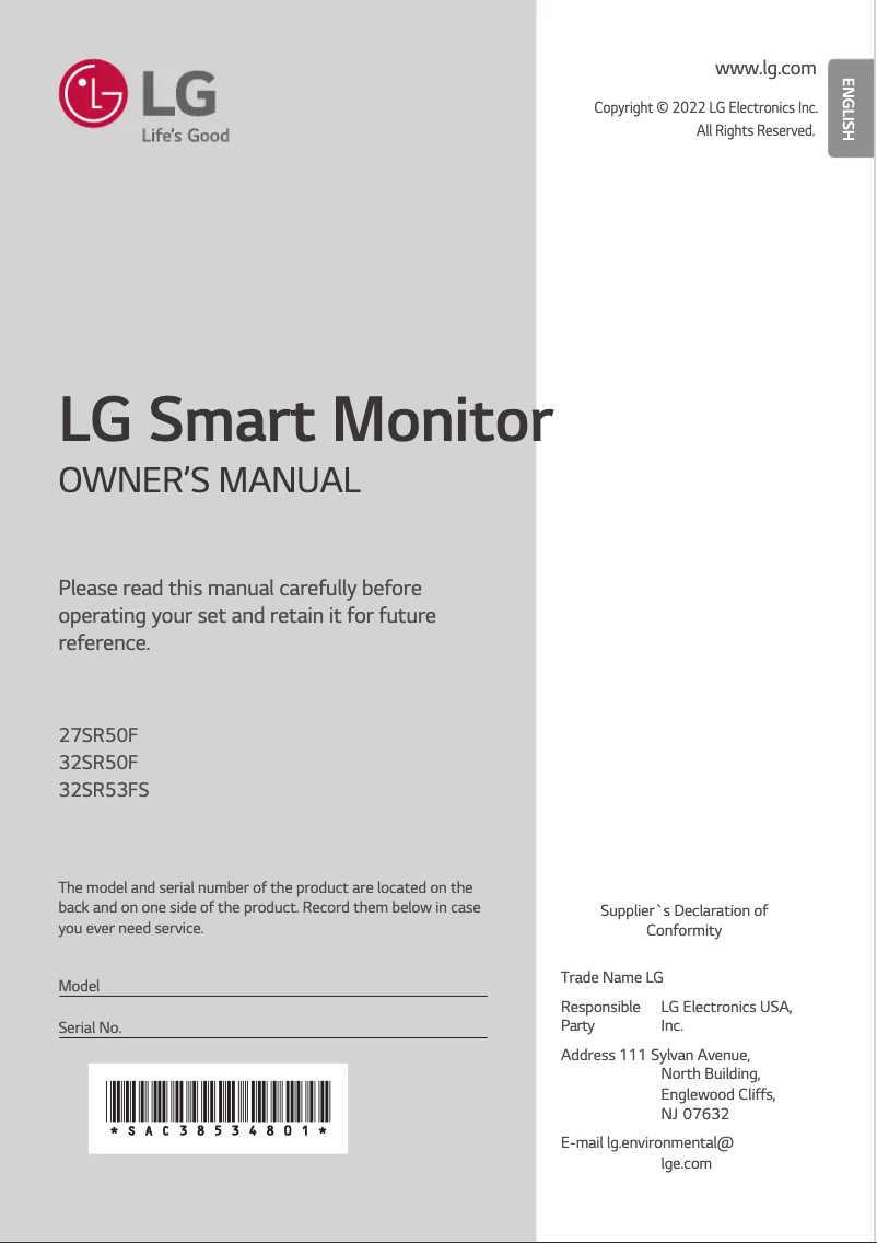 Page n°1 - Manuel utilisateur LG 27SR53F