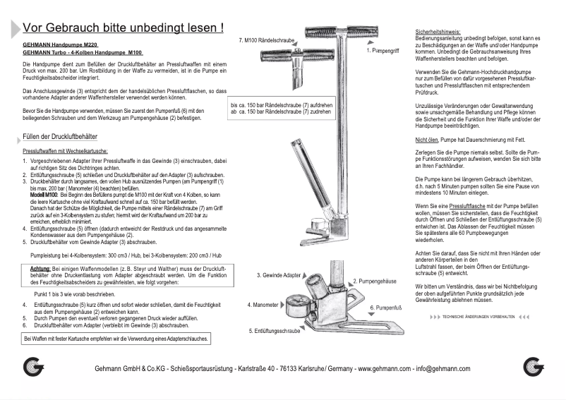 Page 1 de la notice Manuel utilisateur Gehmann M100