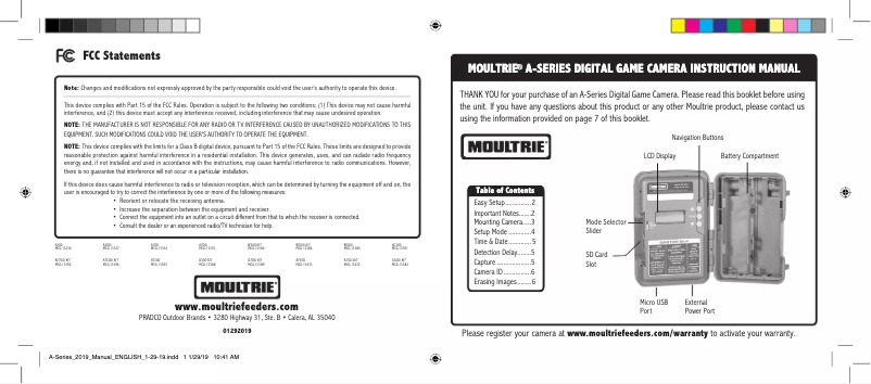 Page 1 de la notice Manuel utilisateur Moultrie W-900i