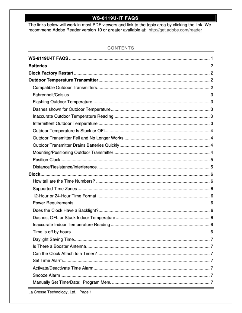 Page n°1 - FAQ La Crosse Technology WS-8119U-IT-CHO