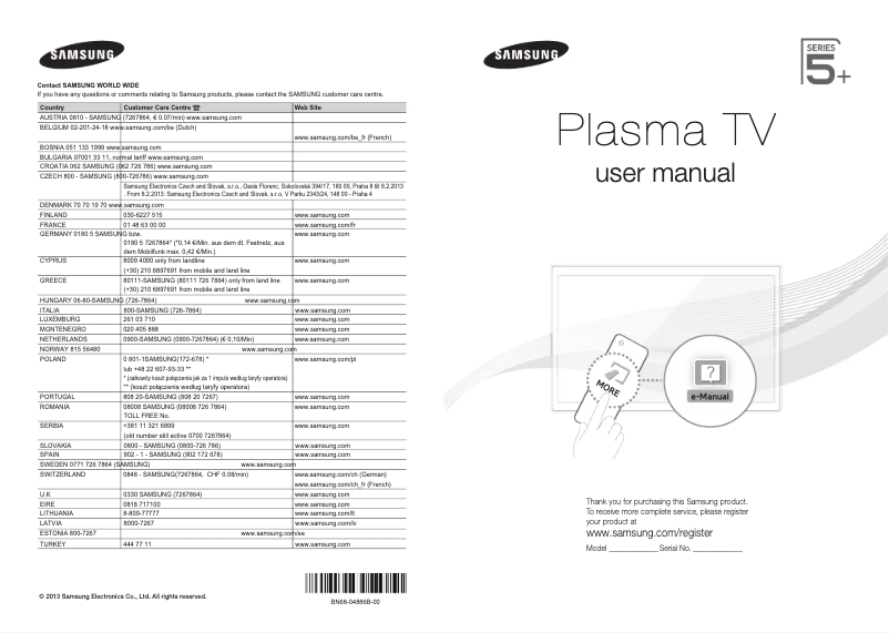 Page 1 de la notice Manuel utilisateur Samsung PS60F5570SS