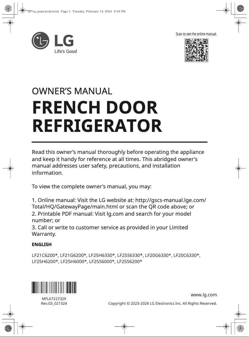 Page 1 of the manual User Manual LG LF25S6330S