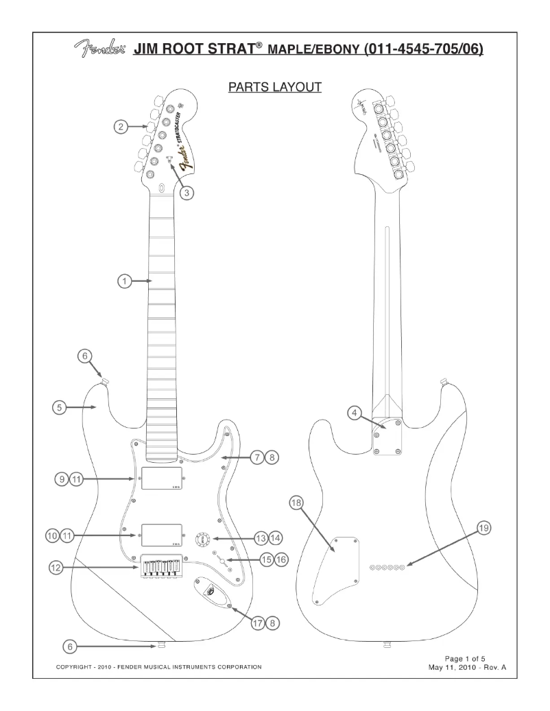 Page 1 de la notice Schéma de câblage Fender Jim Root Stratocaster