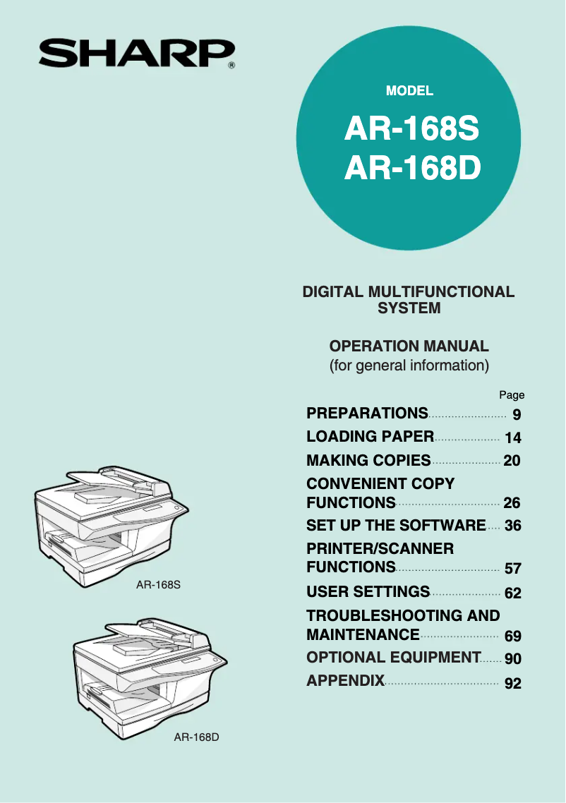 Page 1 de la notice Manuel utilisateur Sharp AR-168S