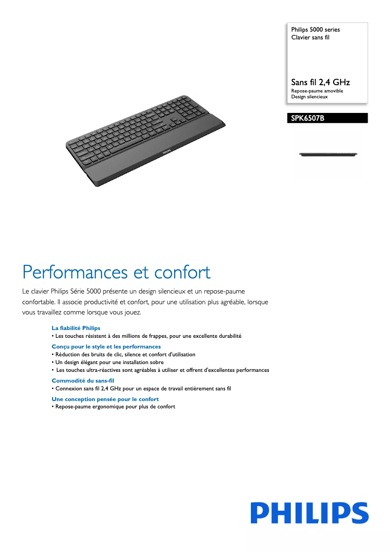 Page 1 de la notice Fiche technique Philips SPK6507
