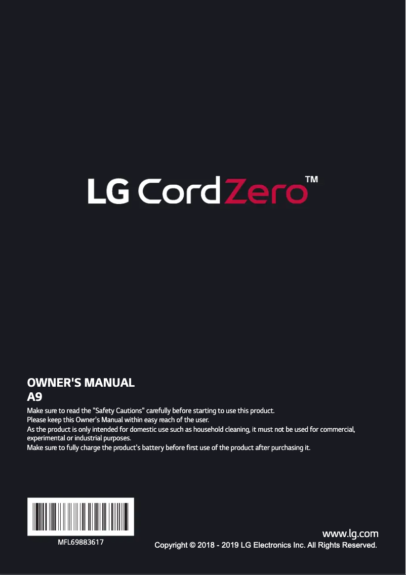 Page 1 de la notice Manuel utilisateur LG CordZero A9N-Prime