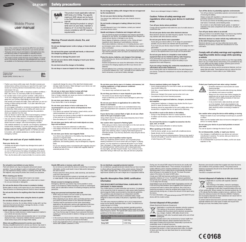 Image de la première page du manuel de l'appareil GT-E1207T