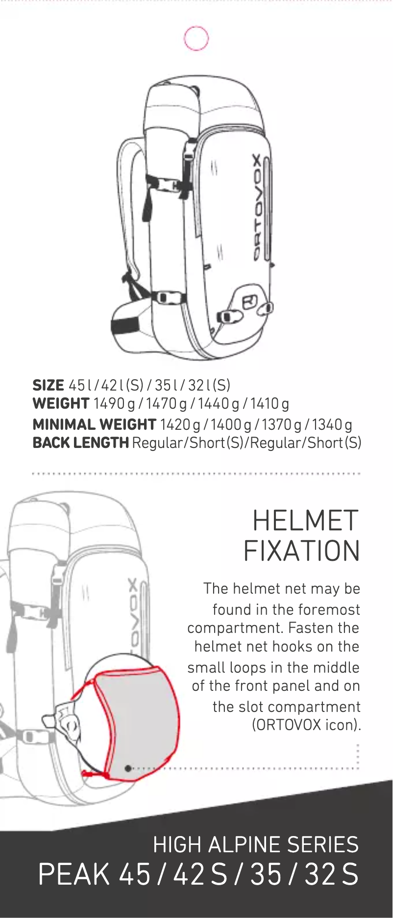 Page 1 de la notice Manuel utilisateur Ortovox Peak 42 S