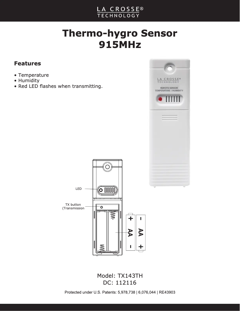 Imagen de la primera página del manual del dispositivo TX143TH